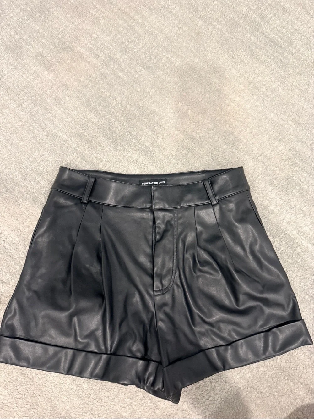Generation Love Black Faux Leather Pleated High-Waist Shorts